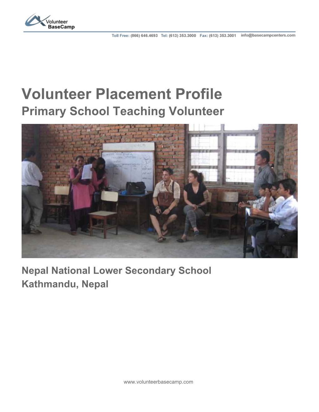 Volunteer Placement Profile Primary School Teaching Volunteer