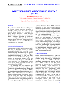 Wake Turbulence Mitigation for Arrivals (Wtma)