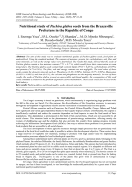 Nutritional Study of Pachira Glabra Seeds from the Brazzaville Prefecture in the Republic of Congo