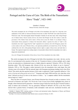 Portugal and the Curse of Cain: the Birth of the Transatlantic Slave “Trade”, 1421-1441