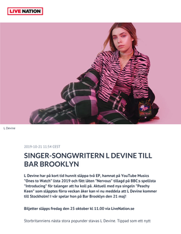 Singer-Songwritern L Devine Till Bar Brooklyn