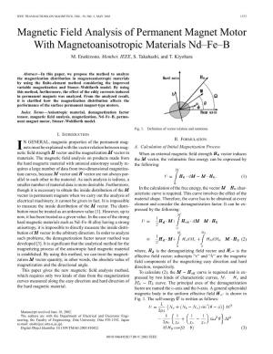 Magnetic Field Analysis of Permanent Magnet Motor with Magnetoanisotropic Materials Nd–Fe–B M