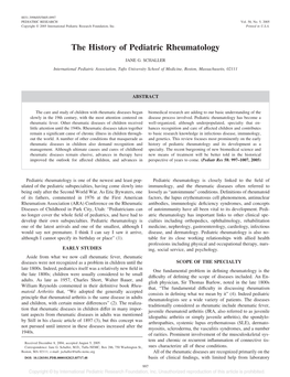 The History of Pediatric Rheumatology