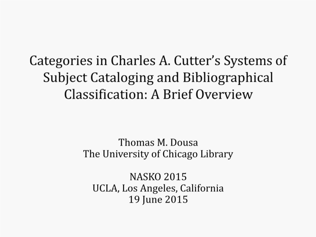 Categories in Charles A. Cutter's Systems of Subject