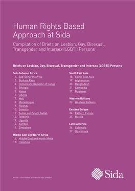 Human Rights Based Approach at Sida Compilation of Briefs on Lesbian, Gay, Bisexual, Transgender and Intersex (LGBTI) Persons