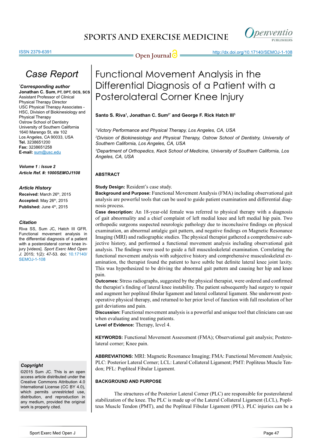 Functional Movement Analysis in the Differential Diagnosis of a Patient Imaging (MRI) and Radiographic Studies