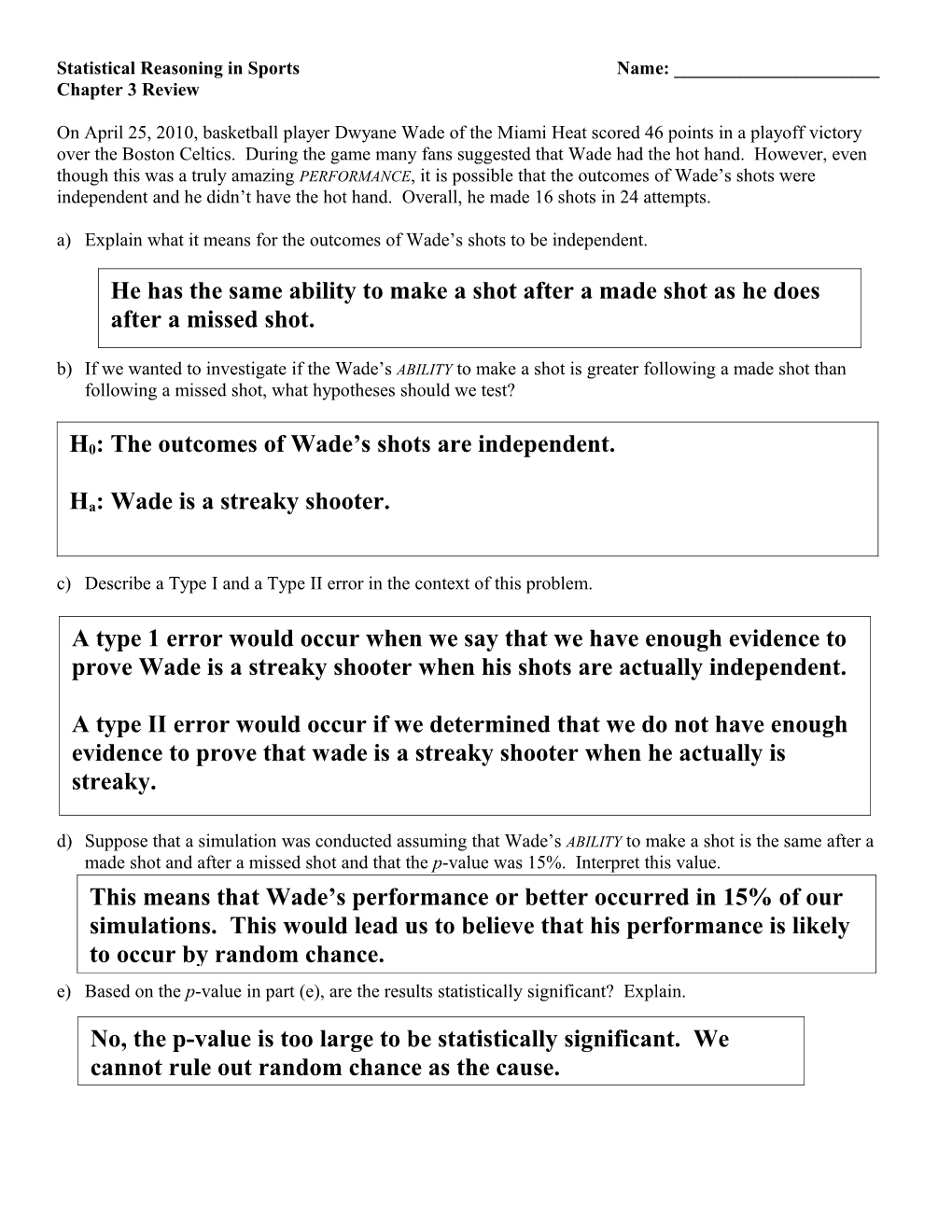 Statistical Reasoning in Sports