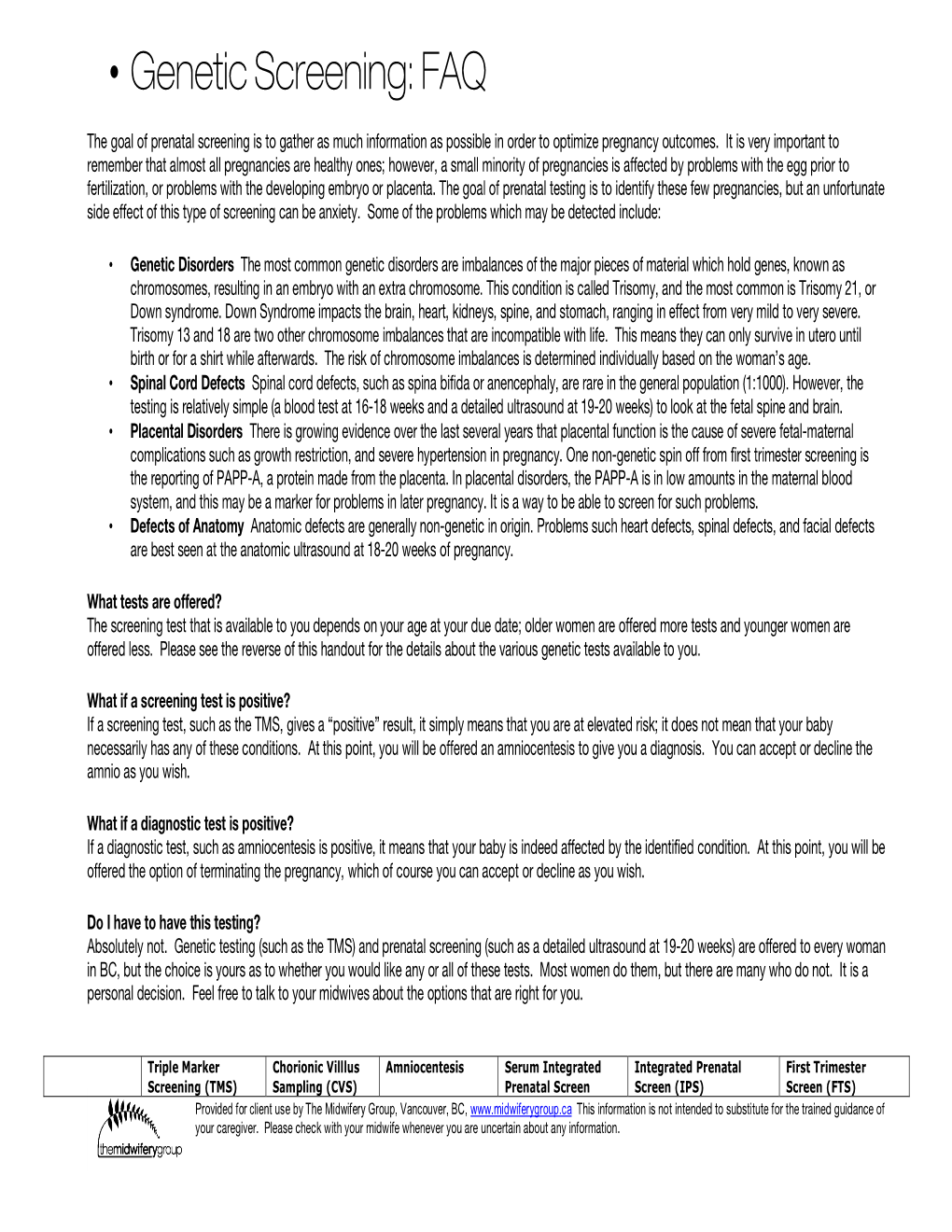 Genetic Screening: FAQ