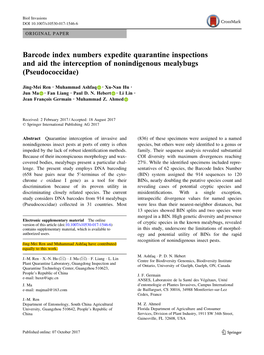 Barcode Index Numbers Expedite Quarantine Inspections and Aid the Interception of Nonindigenous Mealybugs (Pseudococcidae)