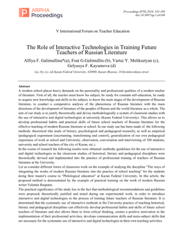 The Role of Interactive Technologies in Training Future Teachers of Russian Literature Alfiya F