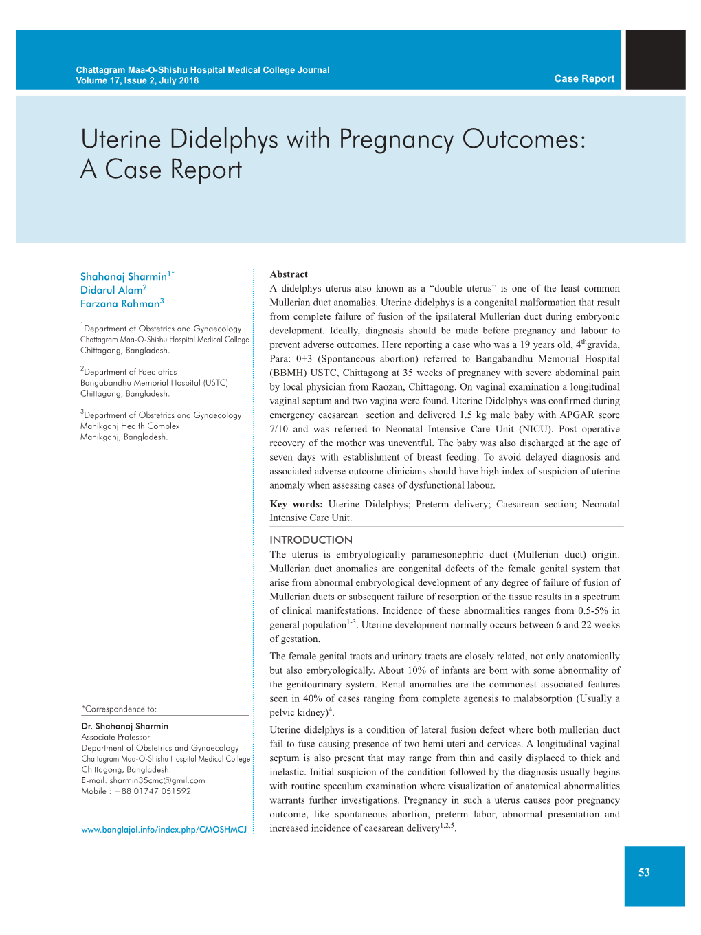 Uterine Didelphys with Pregnancy Outcomes: a Case Report