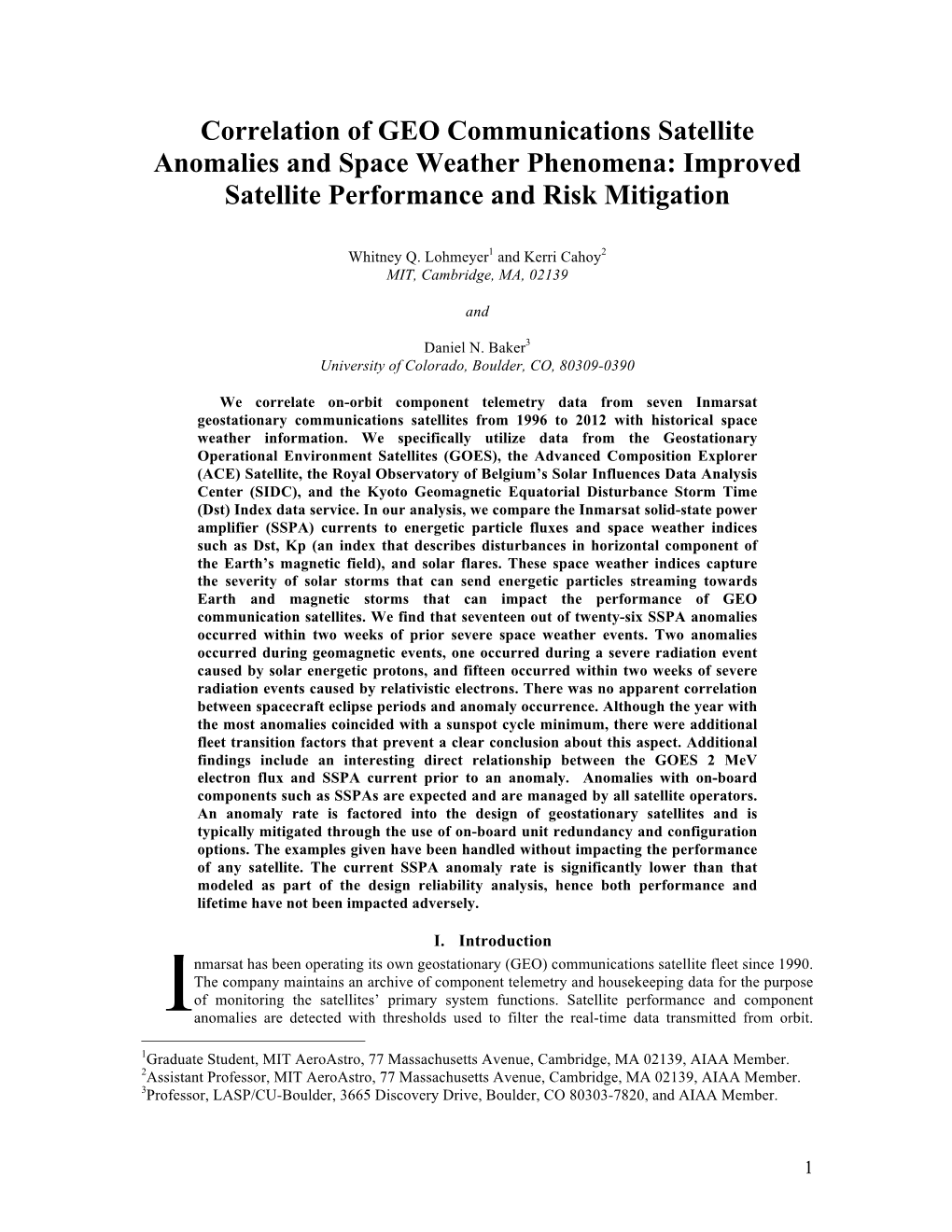 Correlation of GEO Communications Satellite Anomalies and Space Weather Phenomena: Improved Satellite Performance and Risk Mitigation