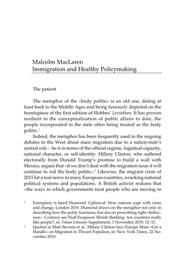 Malcolm Maclaren Immigration and Healthy Policymaking