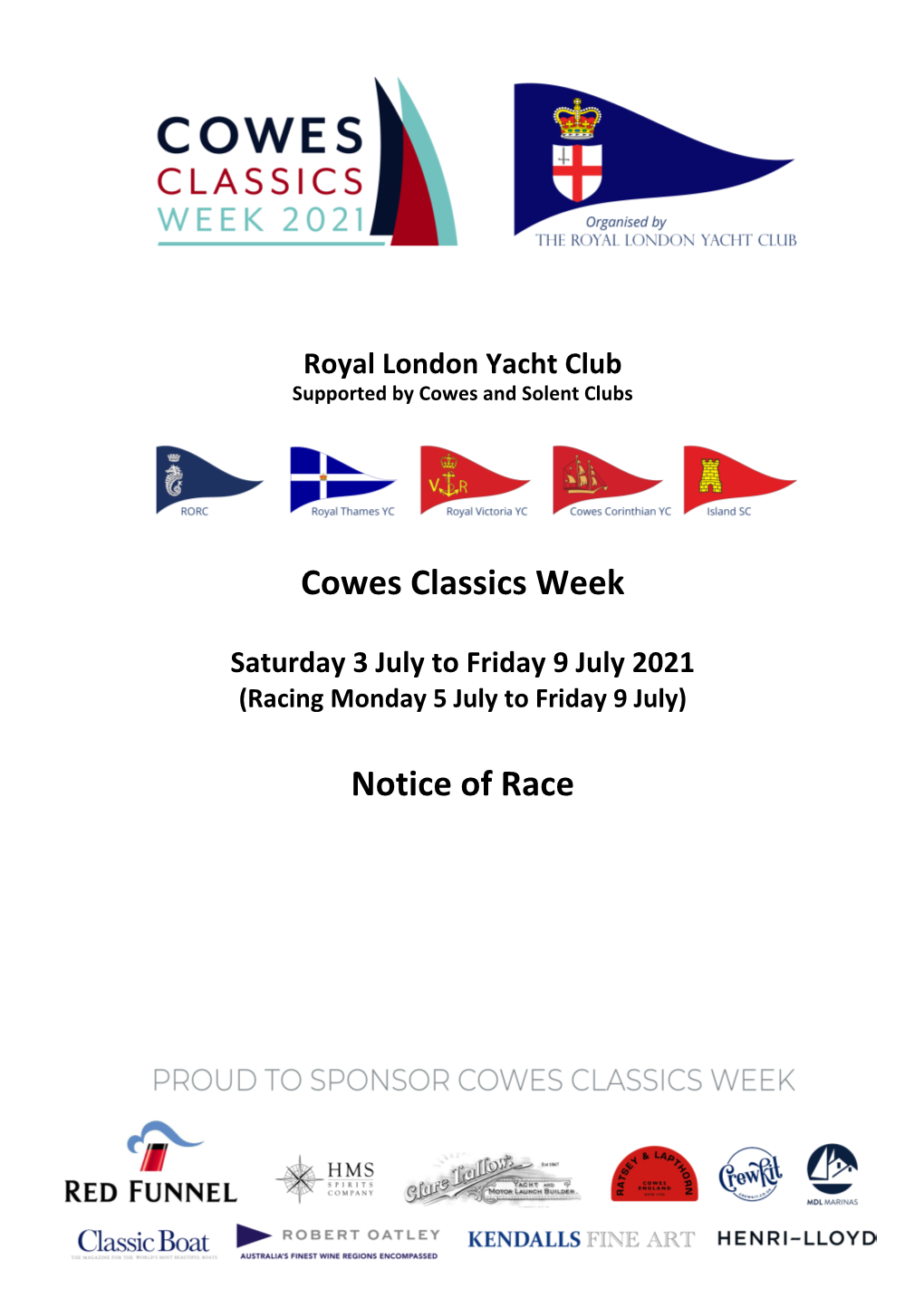 Cowes Classics Week Notice of Race