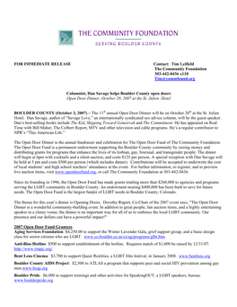 Columnist, Dan Savage Helps Boulder County Open Doors Open Door Dinner, October 20, 2007 at the St