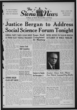 Justice Bergan to Address Social Science Forum Tonight