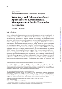 Voluntary- and Information-Based Approaches to Environmental Management: a Public Economics Perspective Downloaded from Matthew J