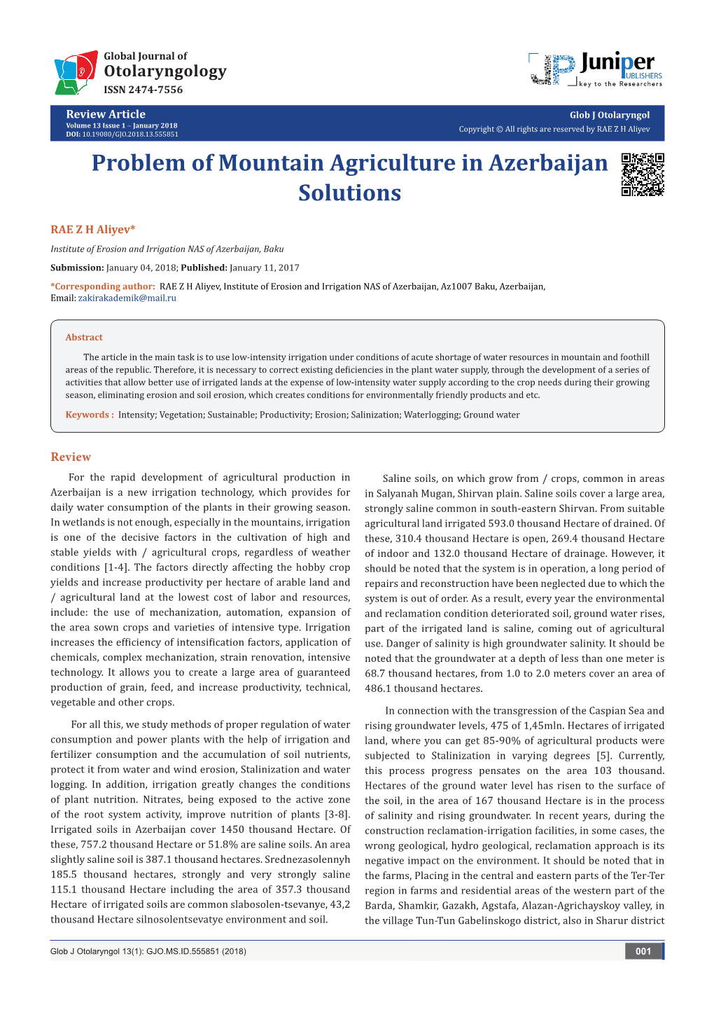 Problem of Mountain Agriculture in Azerbaijan Solutions