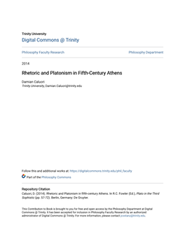 Rhetoric and Platonism in Fifth-Century Athens