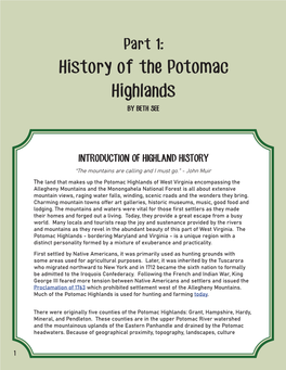 History of the Potomac Highlands