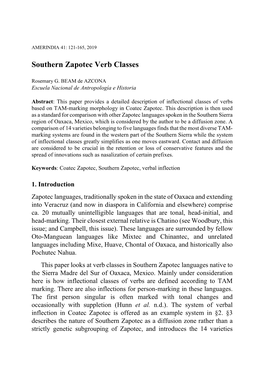 Southern Zapotec Verb Classes