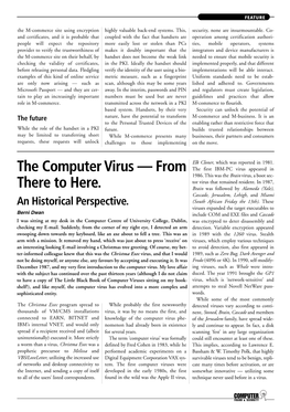 The Computer Virus — from the First IBM-PC Virus Appeared in 1986