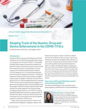 Keeping Track of the Quacks: Drug and Device Enforcement in the COVID-19 Era by Beth Weinman, Josh Oyster, and Meighan Parker