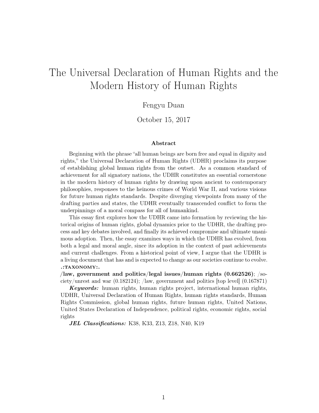 The Universal Declaration of Human Rights and the Modern History of Human Rights