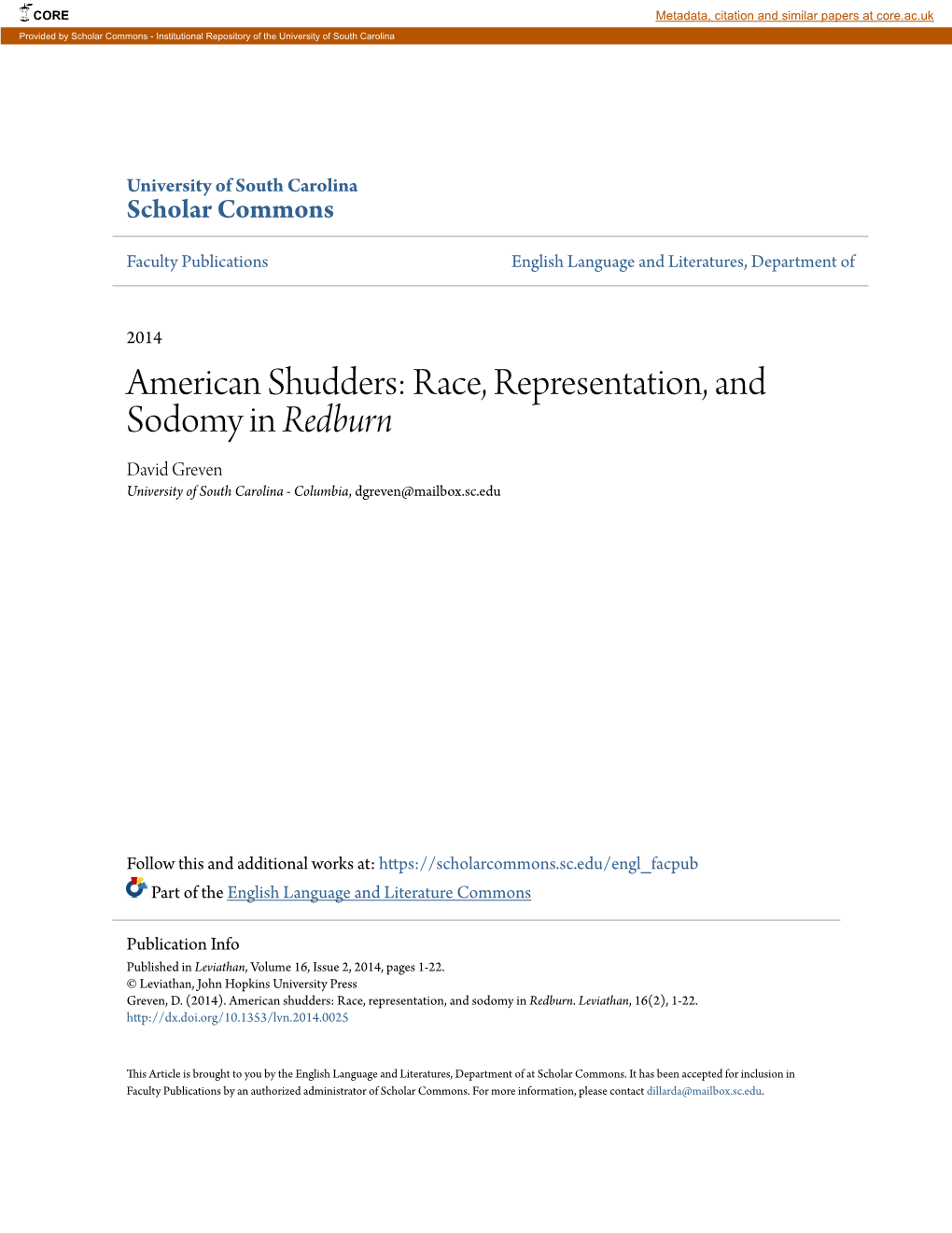 Race, Representation, and Sodomy in <I>Redburn</I>