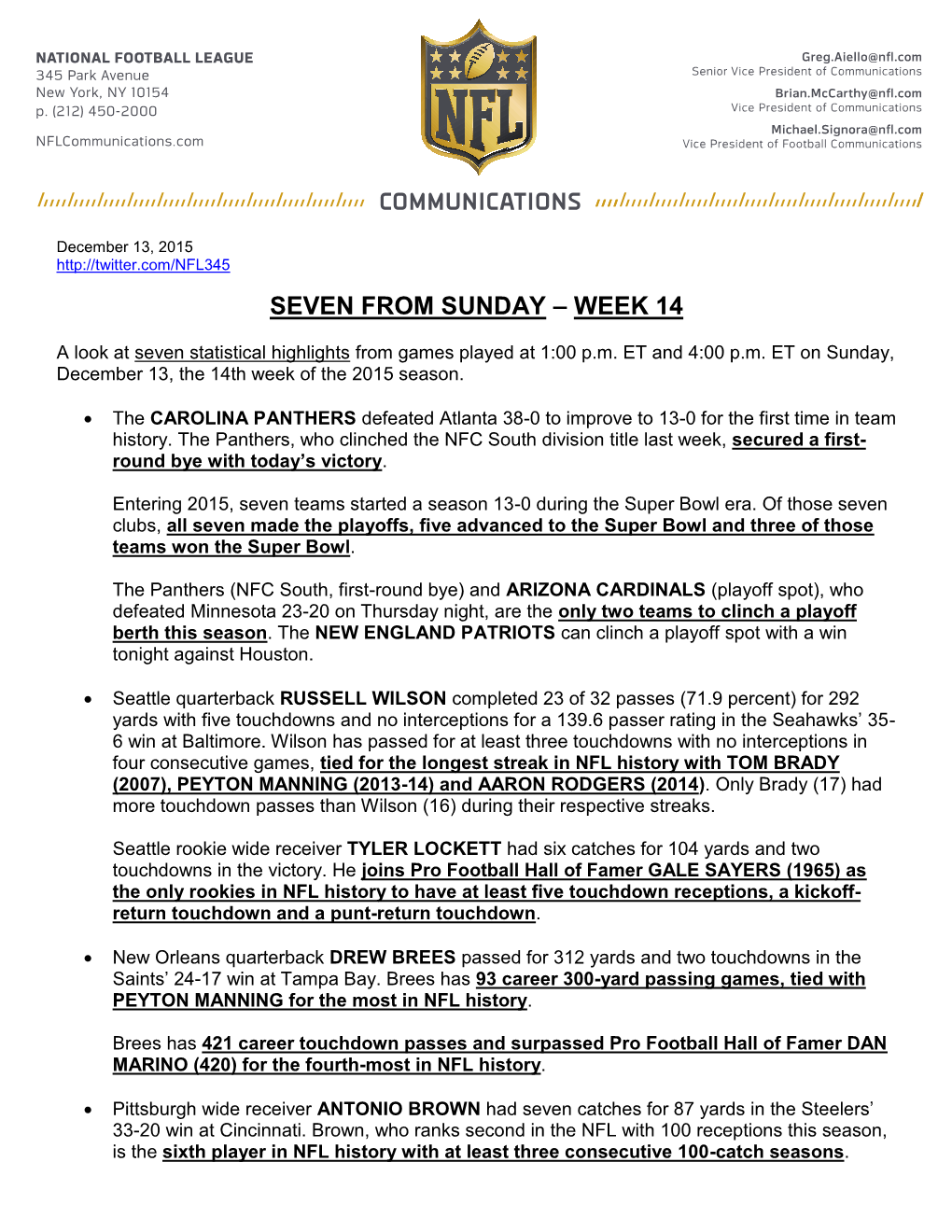 Seven from Sunday – Week 14