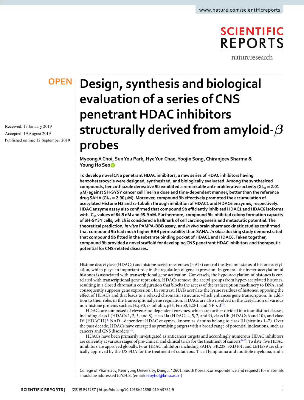 Design, Synthesis and Biological Evaluation of a Series of CNS