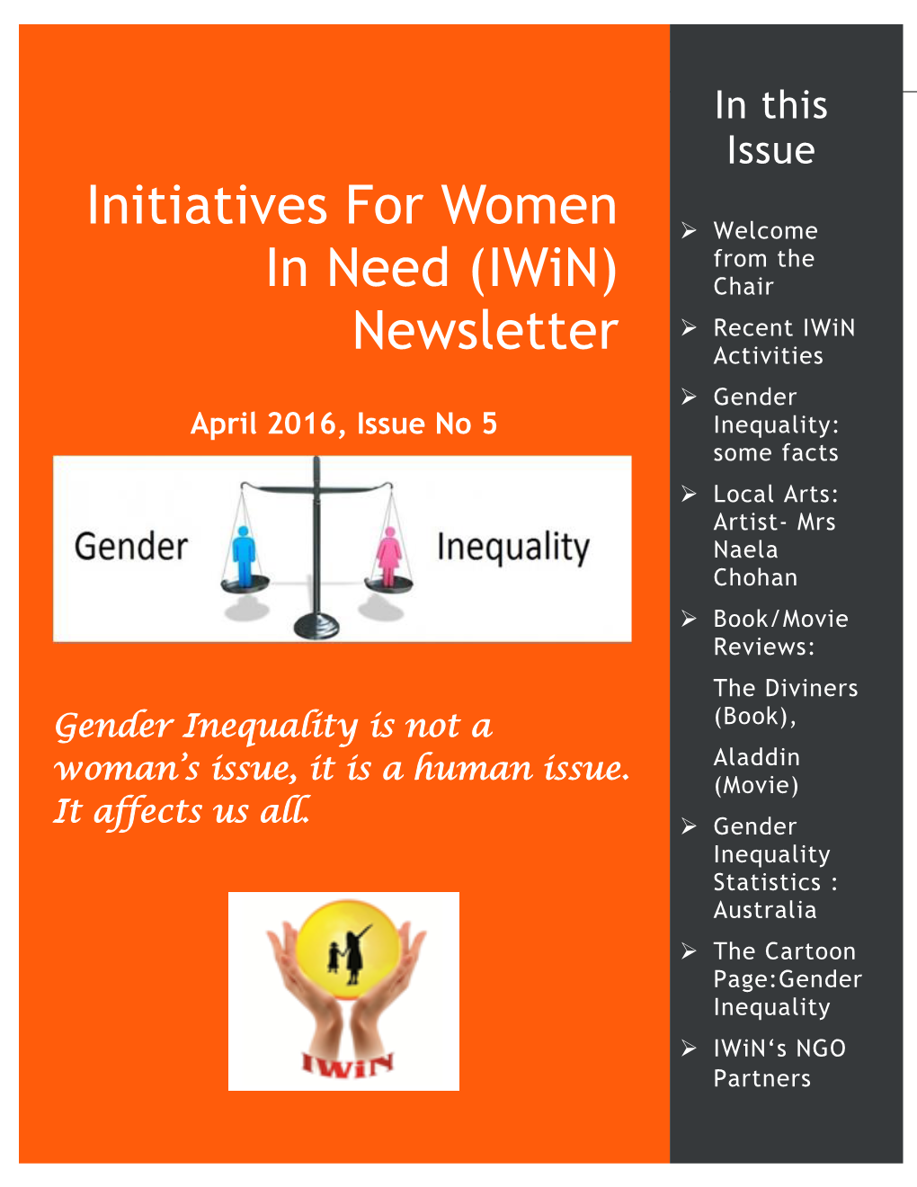 Initiatives for Women in Need (Iwin) Newsletter, April 2016, Issue No.5