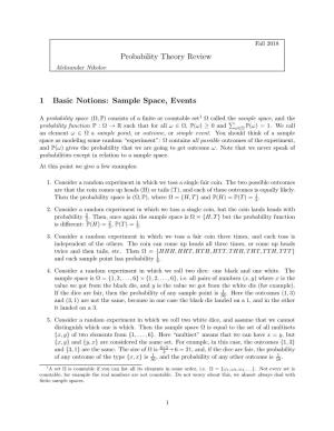 Probability Theory Review 1 Basic Notions: Sample Space, Events