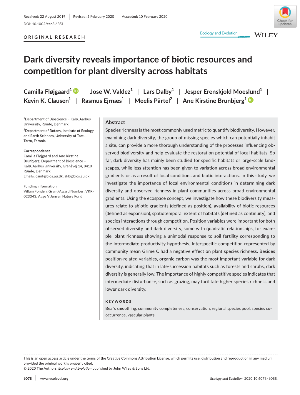 Dark Diversity Reveals Importance of Biotic Resources and Competition for Plant Diversity Across Habitats