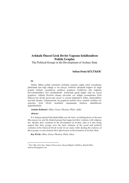 Arkhaik Öncesi Grek Devlet Yapısını Şekillendiren Politik Gruplar the Political Groups in the Development of Archaic State