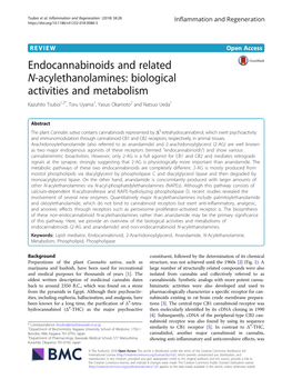 Endocannabinoids and Related N-Acylethanolamines: Biological Activities and Metabolism Kazuhito Tsuboi1,2*, Toru Uyama1, Yasuo Okamoto2 and Natsuo Ueda1