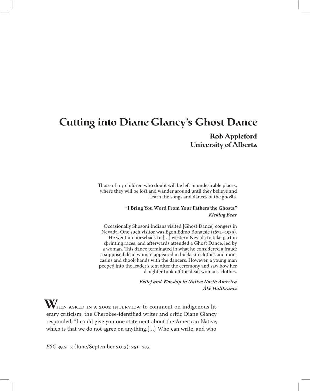 Cutting Into Diane Glancy's Ghost Dance