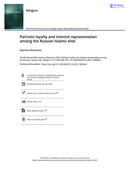 Patriotic Loyalty and Interest Representation Among the Russian Islamic Elite