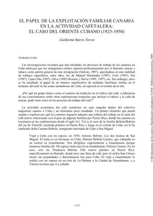 El Papel De La Explotación Familiar Canaria En La Actividad Cafetalera: El Caso Del Oriente Cubano (1925­1950)
