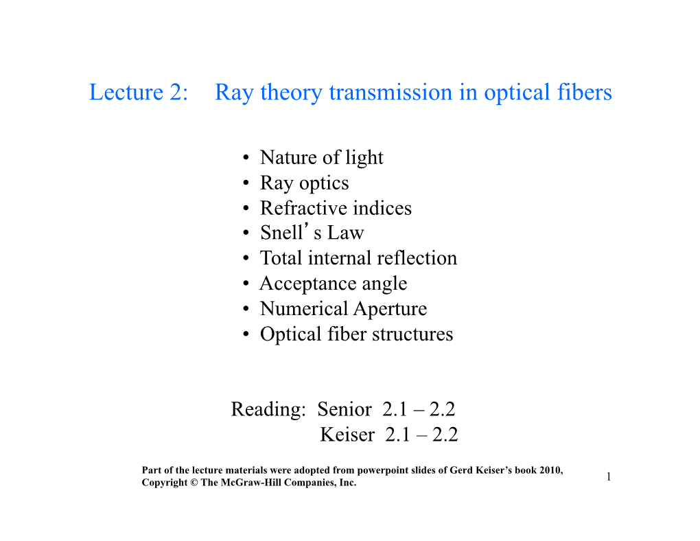 Lecture 2: Ray Theory Transmission in Optical Fibers