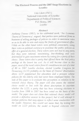 The Electoral Process and the 2007 Snap Elections in Lesotho Fako Likoti
