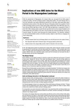 Implications of New AMS Dates for the Khami Period in the Mapungubwe Landscape