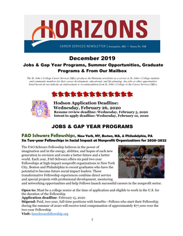 Horizons: the Career Services Newsletter | St. John's College