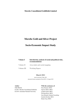 Morobe Gold and Silver Project Socio-Economic Impact Study