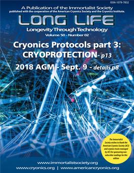 Cryonics Protocols Part 3: CRYOPROTECTION- P13 2018 AGM - Sept