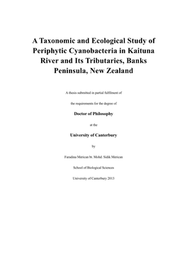 A Taxonomic and Ecological Study of Periphytic Cyanobacteria in Kaituna River and Its Tributaries, Banks Peninsula, New Zealand