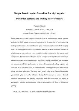 Simple Fourier Optics Formalism for High Angular Resolution Systems