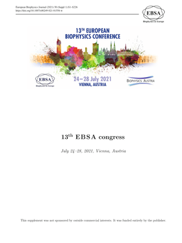 13Th EBSA Congress, July 24-28, 2021, Vienna, Austria