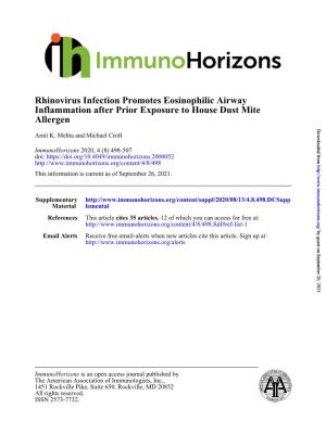 Allergen Inflammation After Prior Exposure to House Dust Mite