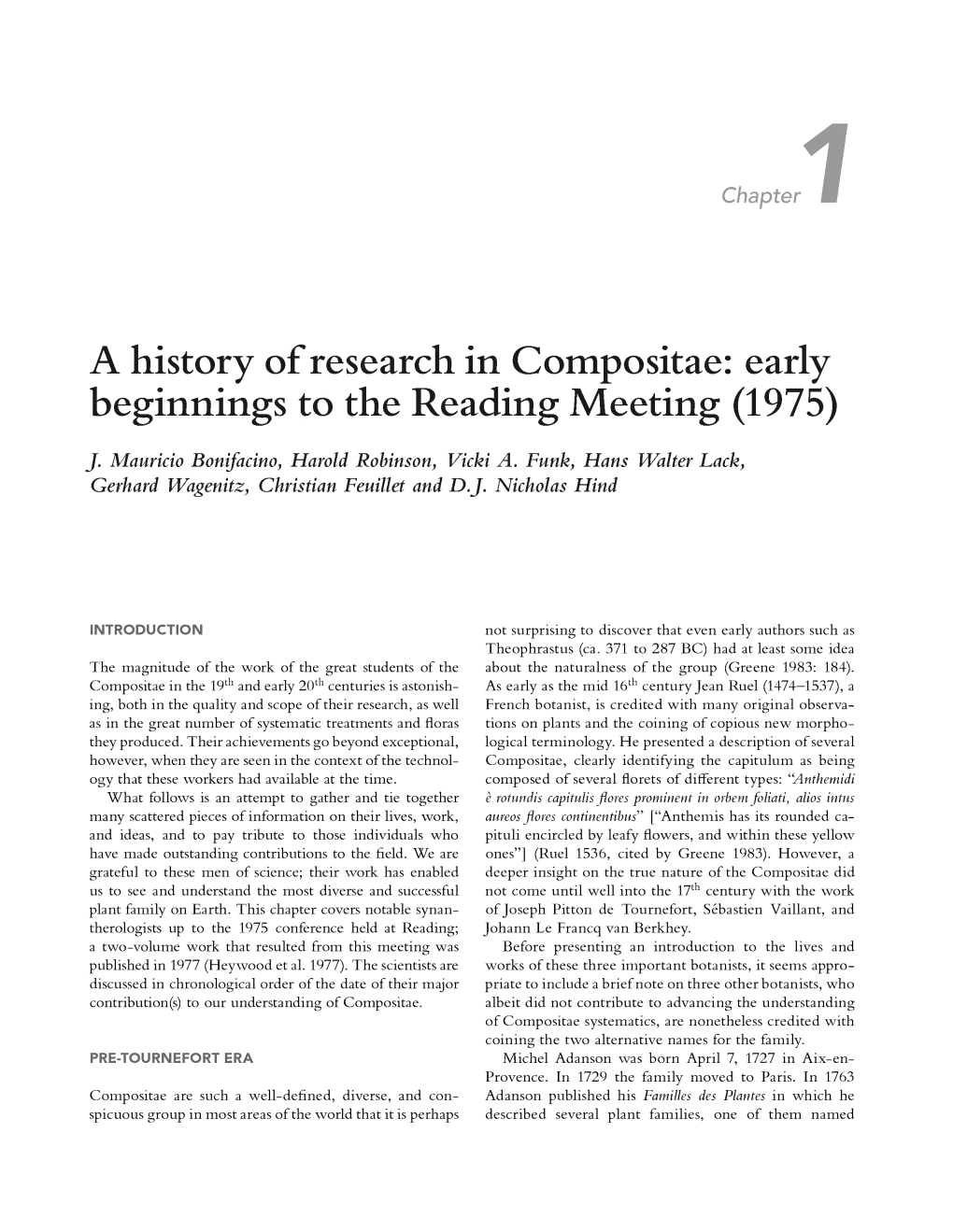 A History of Research in Compositae: Early Beginnings to the Reading Meeting (1975)